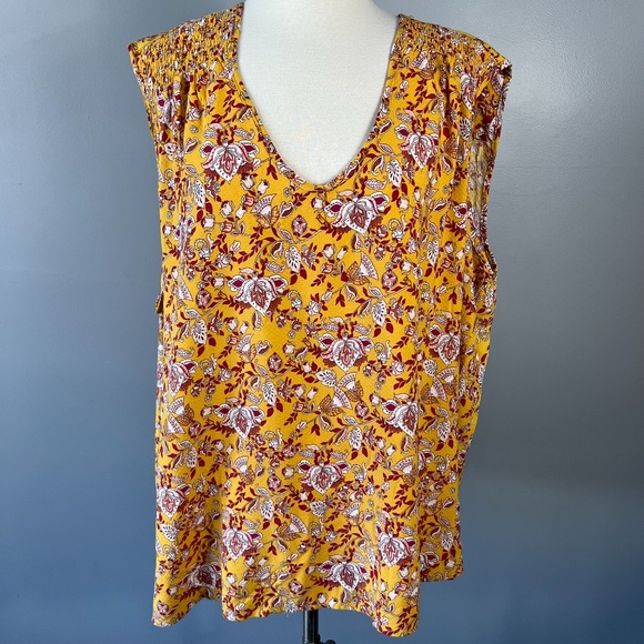3/$30 Jones New York Womens Yellow Sleeveless Floral Print Pattern Top Size 3X - Picture 5 of 12